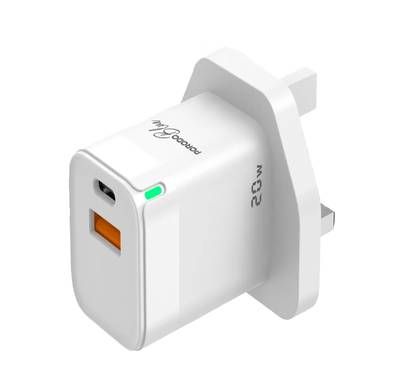 Porodo Blue Ultra-Quick Charger, USB-A & USB-C, 20 w, Out...