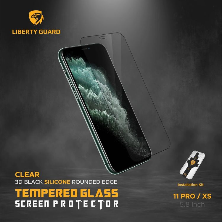 واقي شاشة Liberty Guard 3D بحواف دائرية من السيليكون الأسود لهاتف iPhone 13 Pro Max، مضاد للصدمات والتأثير - أسود