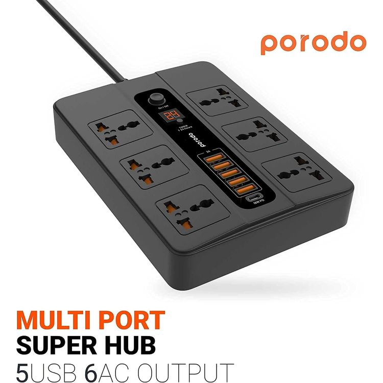 Power Socket Porodo Universal Power Socket Multiport Socket-Black