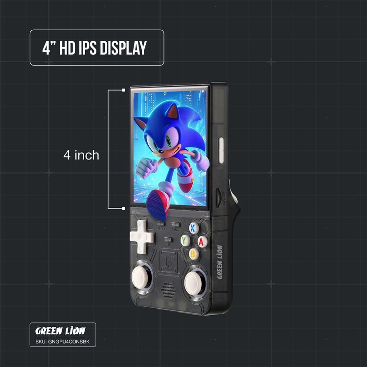 Green Lion GP ULTRA 4 Gaming Console with +15000 Games, Type-C Charging, 8W Built-in Speaker, Gamepad Connection, TF Card Storage, HDMI TV Output, 64GB Memory - Black