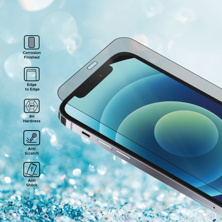 واقي شاشة  مطفي من Liberty Guard بحواف مستديرة سوداء لهاتف iPhone 12/12 Pro، مضاد للصدمات والتأثيرات - شفاف