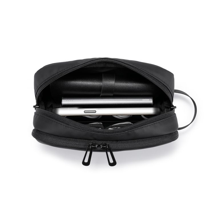 Porodo Ultralite Organizer Pouch with Dual Compartmnts, Zipper Closure, High-Quality Polyester Material, Water-Repellant Surface, Internal Mesh Pockets, Quick-Grab Handle, Compact Design - Black