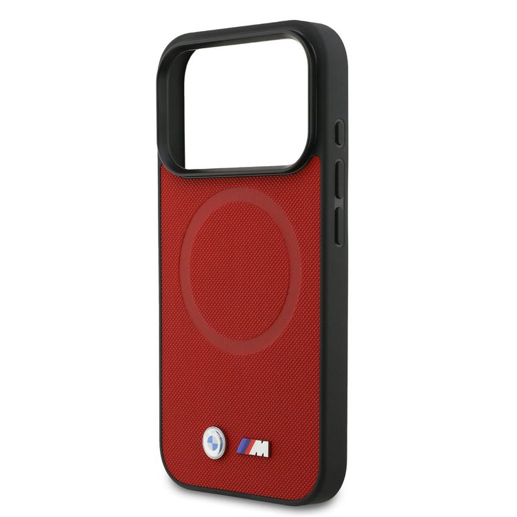 BMW MagSafe Full Wrapped Leather Case with Metal Logos for iPhone 17 Pro, Sustainable Packaging, Easy Snap-On Design, Slim Profile, Drop Protection - Red