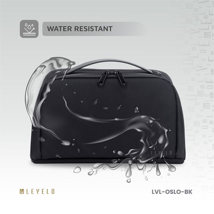Levelo Oslo Pouch & Toiletry Bag with Exquisite Safeguarding, Polyester with Coating, Lightweight Design, Water Resistant, Ample Space - Black