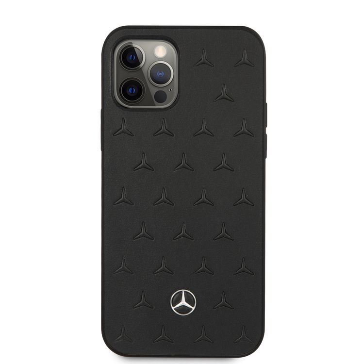 CG MOBILE Mercedes-Benz Leather Stars Pattern Hard Case Compatible for iPhone 12 Pro Max (6.7") Shock Absorbent, Easy Access to All Ports, Scratch Resistant, Drop Protection Back Cover Suitable with Wireless Charging - Black