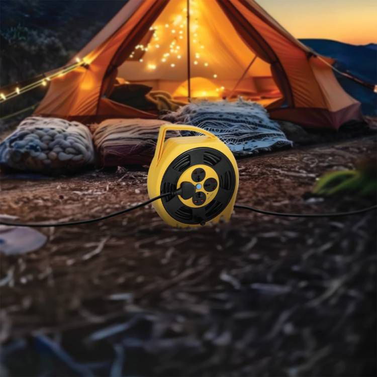 Green Lion GS-350 Power Socket with Wire Storage, Portable Handle, Pure Copper Wire, 2200W Power Delivery, 4 Universal Sockets, 15m Wire Length - Yellow