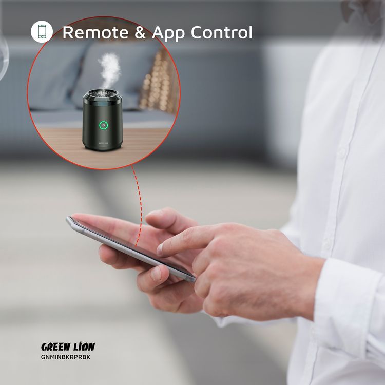 Green Lion Mini Bakhour Pro with Built-in Quran Speaker, 2000mAh Battery Capacity, 18W Power, 10-15 Times Burning Cycle, Remote & App Control, Up to 5 Hours Speaker Playtime - Black