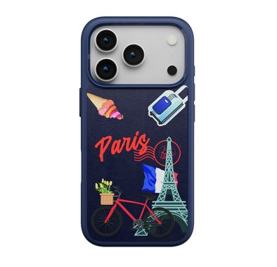 Levelo Vallo PU Leather Case for iPhone 17 Pro with Embroidery Paris Finish, Comfortable Hold, Durable PU Leather, Raised Bezels for Camera and Screen, True Microfiber Interior Lining, Scratch & Wear Resistant, Shock-Resistant Bumper - Cobalt Blue