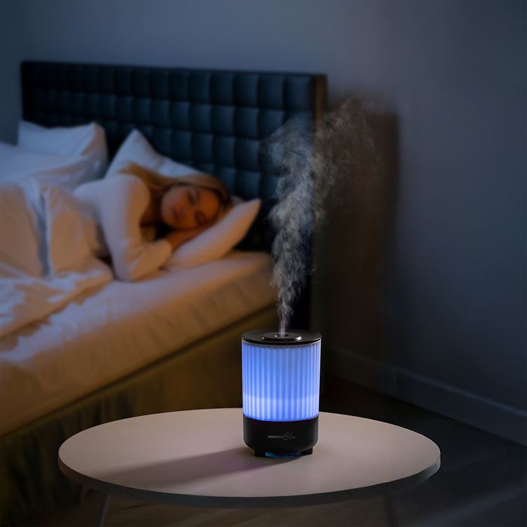 Porodo Blue NOA Portable Aroma Diffuser with Colorful Lights, Adjustable Brightness, Delicate Moisture, Aromatherapy and Mist Function,  150mL Capacity, 7 Color Modes, ABS + PC Material, 6.5 W Rated Power, USB-C Charging Port, 850mA Rated Current - Black 