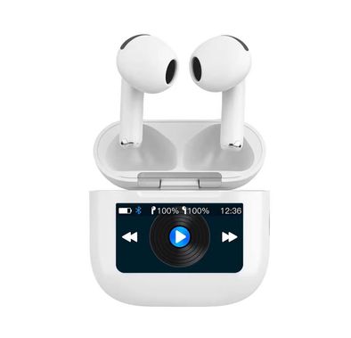 Porodo Soundtec Glimpse Earbuds with Touch Display, TWS, Portable, Bluetooth 5.4, 4 Hours Playtime, 300mAh Battery Capacity, Touch Controls - White