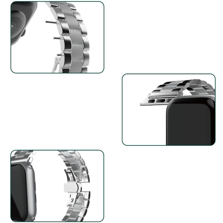 Green Lion Metallic Acero Correa Watch Strap for Apple Watch 42/44mm, Stainless Steel Material, Comfortable Fit, Easy Installation, Adjustable Metal Link Strap - Silver