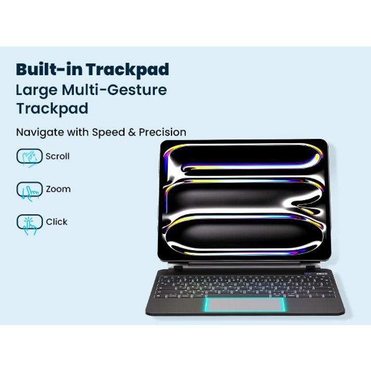 Powerology Dynaboard Wireless Keyboard Case for iPad Pro 11" (M4), MagSafe Phone Holder, Touch Pad, Multimedia Keys, 500mAh Battery Capacity, 8 Days Working Time, 2.5 Hours Charging Time, Easy Pencil Access, Bluetooth Version 5.1, 10m Transmission Range, Snap-On Attachment - Black