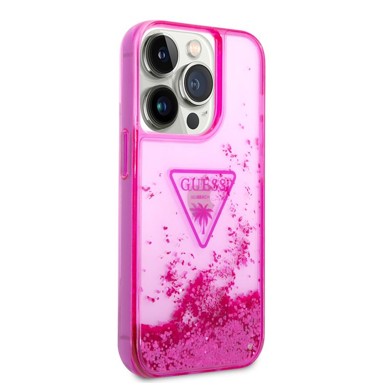 Guess Liquid Glitter Case With Translucent Triangle Logo - iPhone 14 Pro - Pink