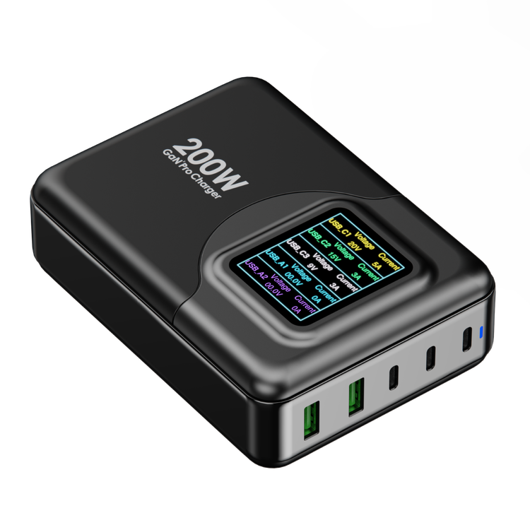 Powerology 200W GaN Charging Terminal Simultaneous Fast-Charging for Multiple Devices - Black
