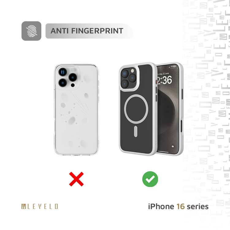 Levelo Matte Solo Case with MagSafe Compatibility for iPhone 16 Pro, Impact-Resistant Corners, Anti-Fingerprint, Hybrid Construction - White