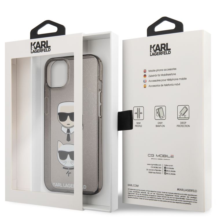 CG MOBILE Karl Lagerfeld TPU Full Glitter Case with Embossed Karl & Choupette Head Compatible for iPhone 13 (6.1") Scratch Resistant, Easy Access to All Ports, Drop