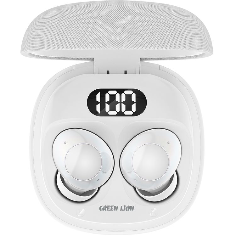 سماعات الأذن اللاسلكية الحقيقية جرين ليون مالبون مع تقنية ENC، وميكروفونات مزدوجة، ومنفذ شحن من نوع C، وإصدار بلوتوث 5.4. مدى بلوتوث 10 متر، بطارية علبة بسعة 300 مللي أمبير، وقت شحن ساعتين، ووقت استعداد 21 ساعة، عرض مستوى البطارية - أبيض