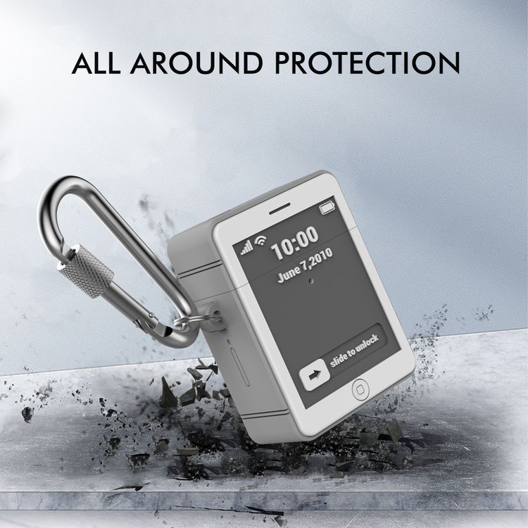 Ahastyle Mini Classic Retro iPhone 4 Design Silicone Case with Anti-Lost Carabiner Compatible for AirPods 1/2, Scratch Resistant, Shock Absorption, Drop Protection