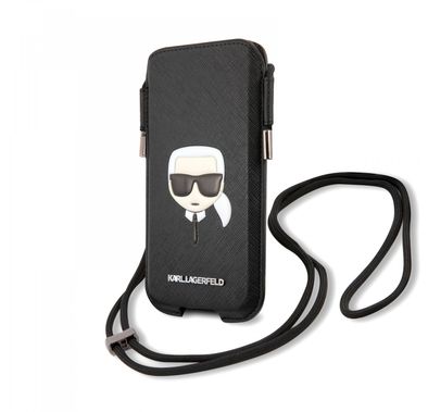 Karl Lagerfeld PU Saffiano Pouch With Karl`s Head Large - Black
