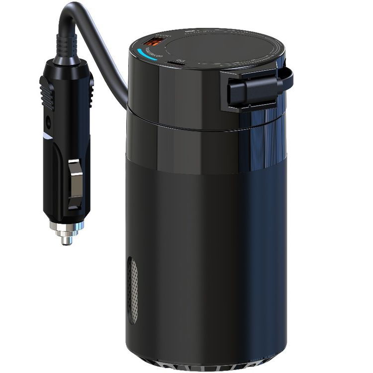 Powerology 200W Universal Car Power Inverter with LED Voltage Display, 100W Lighter Socket Output, 60cm Retractable USB-C Cable, 9-Layer Safety System, 138W Total Output, Fast Charge - Black