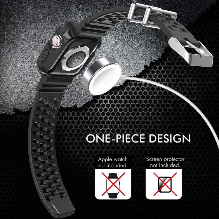 AhaStyle Matte TPU Adjustable Replacement Wrist Band Strap with Rugged Protective Drop Shock Resistant Bumper Watch Case Compatible for Apple Watch 42/44mm - Black