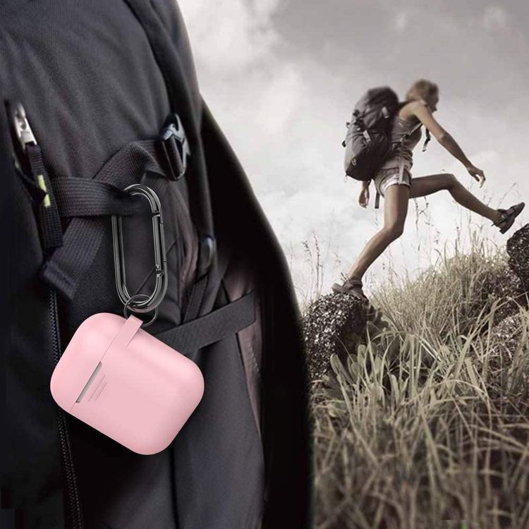 AhaStyle Keychain Silicone Case with Anti-Lost Ring for AirPods 1/2 Generation, Drop Resistant, Dustproof and Absorbing Protective Cover with Hang Case Pink