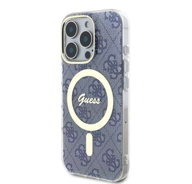 Guess MagSafe 4G Design HD Printing PC & TPU Case for iPhone 16 Pro Max, Lightweight, High-Quality Material, Drop Protection - Blue