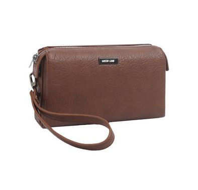 Green Lion Marly Clutch Bag with Water-Resistant PU Leather Material, Delicate Texture, Easy to Handle, Large Capacity, Multiple Pockets - Brown