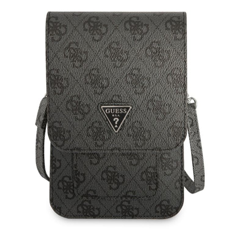 Guess 4G Wallet with Triangle Logo, High-Quality PU Leather Material, Ample Space, Card Slots, Shoulder Strap, Magnetic Snap Closure - Black