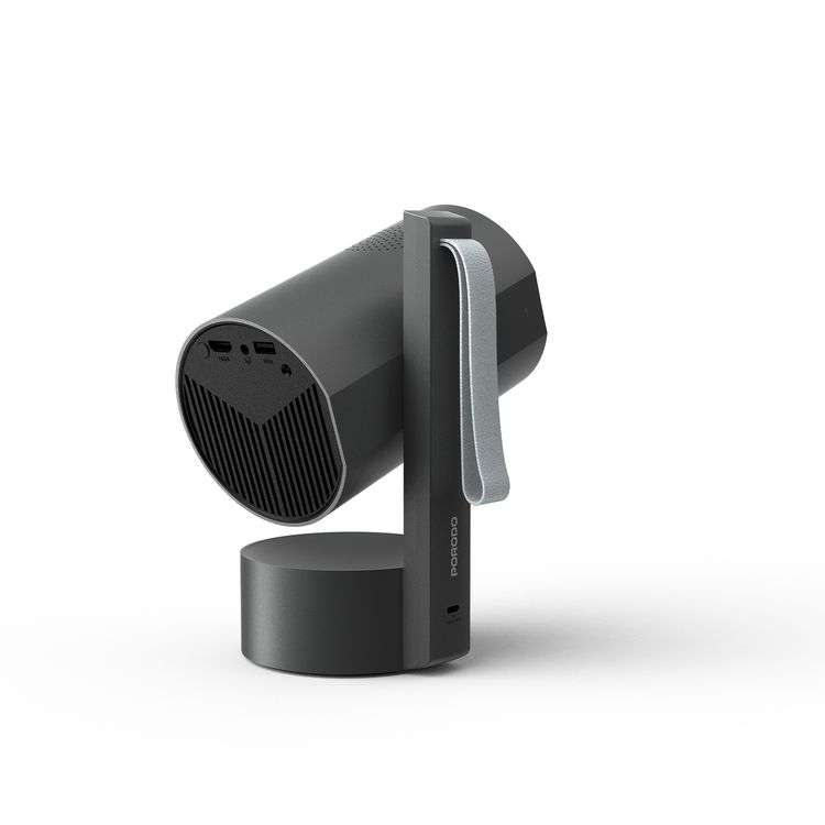 Porodo Full HD Portable Smart Projector with Auto-Focus & Keystone, 65W Power Consumption, 1080 pixels Resolution, Up to 150-inch Projection Size, 2 Hours Battery Life, 30000 Hours Light Source Life, 5000mAh Battery Capacity, 3-inch HD LCD Display, 250 ANSI Brightness, Bluetooth Version 5.0 - Gray