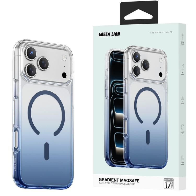 Green Lion Gradient Magsafe Case for iPhone 17 Pro Max, Powerful Magnetic Lock, Antioxidant Layer, Scratch Resistant, Anti-Yellowing, Drop Protection, Air Cushion, Non-Slip Grip - Blue