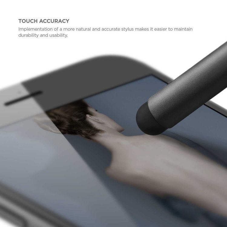 Elago Slim Stylus Pen, Completable With iOS & Android Series, Soft touch pen-point for better screen-protection, Extra Rubber Tip included, Black