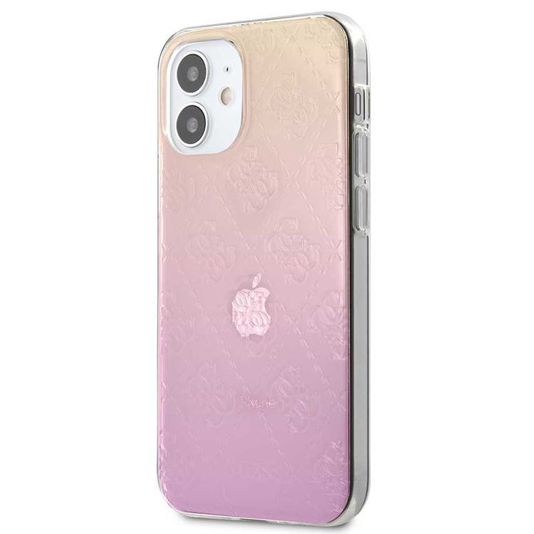 CG Mobile Guess PC/TPU 4G Pattern Hard Phone Case Compatible for iPhone 12 Mini (5.4") Shock Resistant Mobile Case Officially Licensed - Gradient Pink