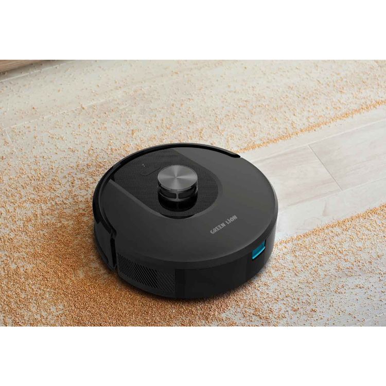 Green Lion Smart Robot Vacuum Cleaner with 230mL Dustbin Capacity, 110 Minutes Working Time, Room Mapping & Path Planning, 3000Pa Suction Power - Black