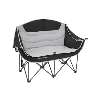 Green Lion Double Camping Chair, 600D Oxford Fabric + Steel Pipe Material, Camping Friendly, Safety Lock, Foldable Design, Easy Setup, Juice Glass Holders  - Gray / Black