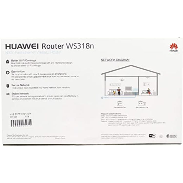 HUAWEI 2724652191302 ROUTER WS318N,N300 FAST ETHERNET WIRELESS,5DBI ANTENNAS, CONNECTION SPEED UP TO 300 MBPS - White