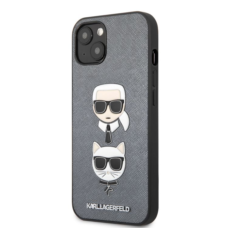 CG MOBILE Karl Lagerfeld PU Saffiano Case with Embossed Karl & Choupette Head Compatible for iPhone 13  (6.1") Scratch Resistant, Easy Access to All Ports, Drop Protection