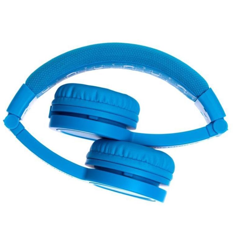BuddyPhones Play+ Kids Headphones with Wired and Wireless Connection, Foldable Design, Adjustable Headband Size, Built-in Microphone, 20 Hours Battery Life - Blue