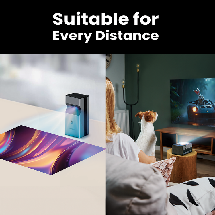 Powerology 4K Ultra Short Throw DLP Projector, 350 Ansi Lumen Brightness, 2GB RAM, 16GB Storage, Bluetooth V5.0, 30-200" Contrast, 500:1 Projection Area - Black 