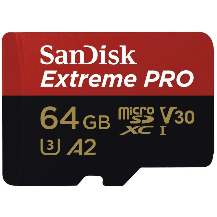 SanDisk 64GB Extreme Pro microSDXC Memory Card Plus SD Adapter up to 100 MB/s, Class 10, U3, V30, A1 - SDSQXCG-064G-GN6MA