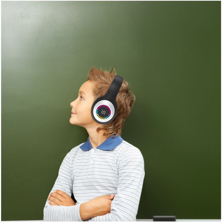 Porodo Soundtec Radiant Wireless Headphones with 6 Hours Playtime, Type-C Charging, Convenient Controls,  3.5mm Jack, LED Light, 120 Hours Standby Time, Android and iOS Compatibility - Black