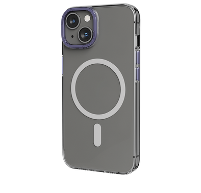 Levelo MagSafe Sensa Clear Back Case for iPhone 14, Metal Camera Ring, Shockproof Edges, Highly Transparent, Easy Snap-on - Clear / Purple