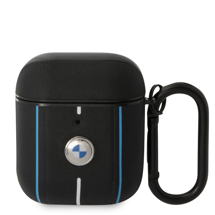 CG Mobile Genuine Leather Case for AirPods 1 & 2 with Encrusted Metal BMW Logo & PC Colored Lining, Accurate Cutouts, Easy to Install, Long-Lasting Usability, Protects from Scratches & Drops - Black