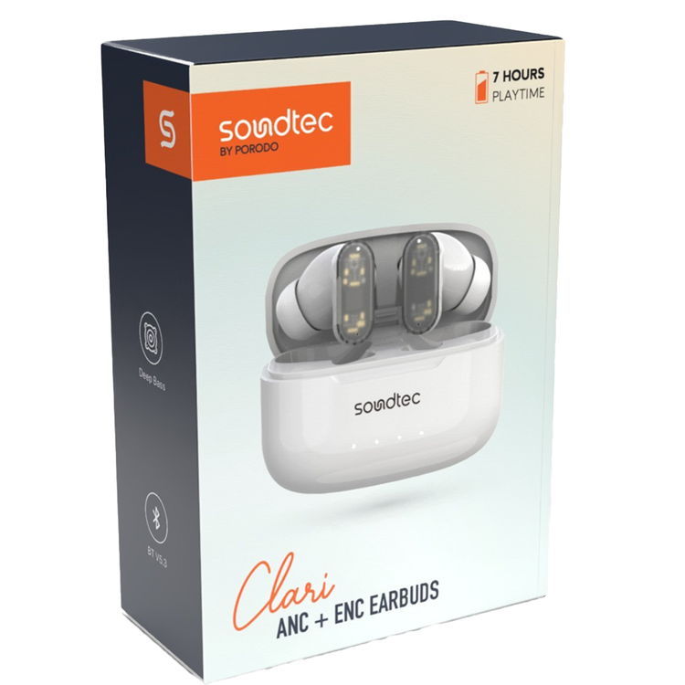 Porodo Soundtec ANC & ENC TWS with Transparent Earbuds, Touch Control, 20 Hours Standby time, 300mAh Case Battery Capacity