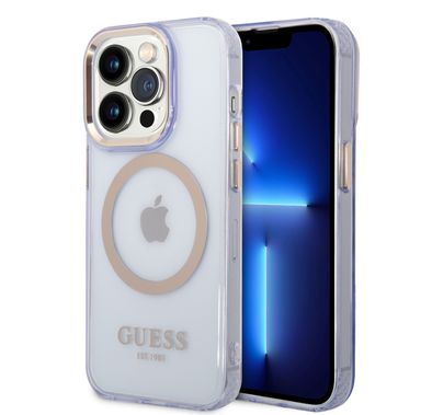 Guess Magsafe Case With Translucent Gold Outline - iPhone 14 Pro - Purple