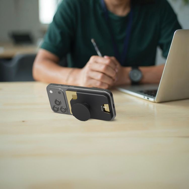 Green Lion W2-MagSafe Wallet with Card Holder, RFID Protection, Easy Access, Quick Attach & Detach, PopGrip Stand, Strong Magnets - Black