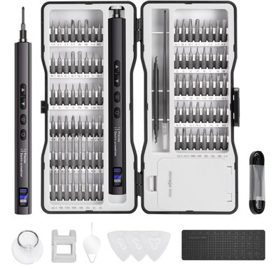 عدة مفكات براغي كهربائية دقيقة من Porodo TechFix 97 في 1 مع ضوء LED، منفذ شحن Type-C، عمر بطارية طويل، تصميم مدمج، سعة بطارية 320 مللي أمبير، وقت شحن 90 دقيقة - أسود