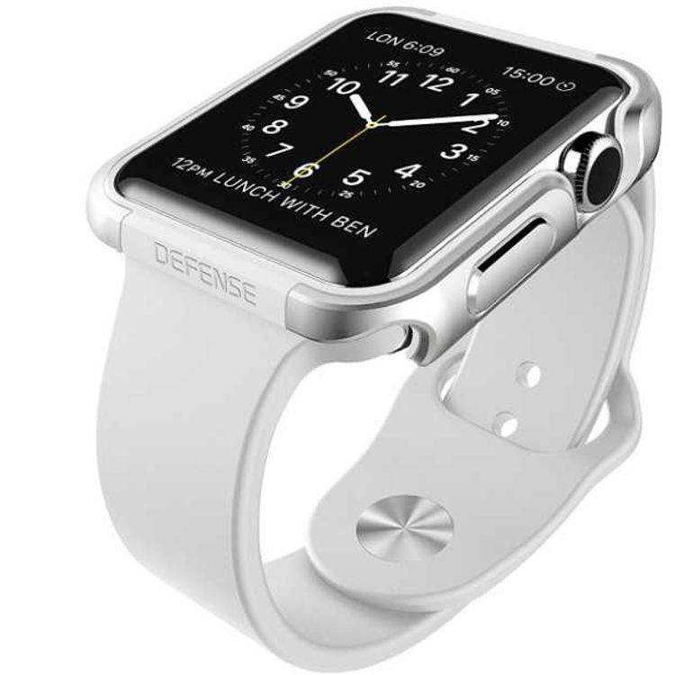 X-Doria Defense Edge Case Compatible for Apple Watch 44mm - Anti-Scratch - Impact Protection - Easy Snap-on Design - Soft Rubber Lining -  Silver  (Machined Metal Guard)