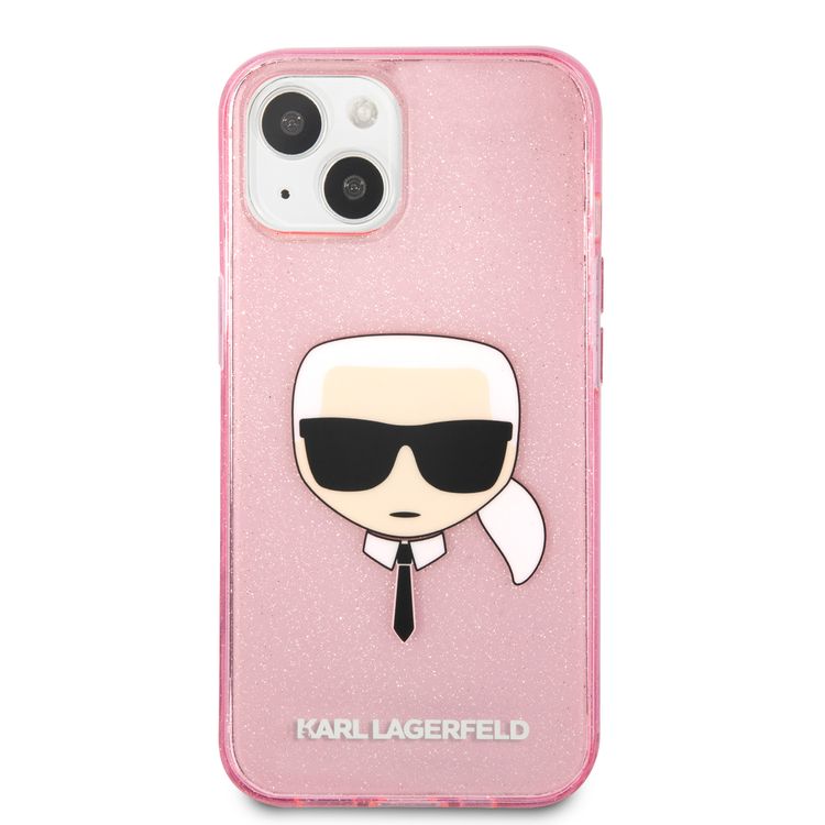 Karl Lagerfeld TPU Full Glitter Karl Head Case For iPhone 13 (6.1 ), Durable, Shockproof, Bumper Protection, Anti-Scratch - Pink