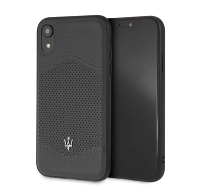Maserati Granlusso Genuine Leather Hard Case for iPhone Xr - Dark Gray